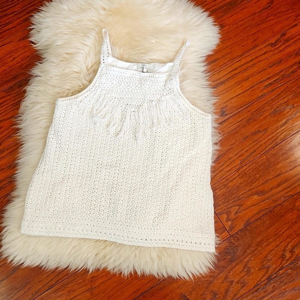 Joie White Olesia Crochet Knit Fringe White Tank Top - Picture 1 of 6